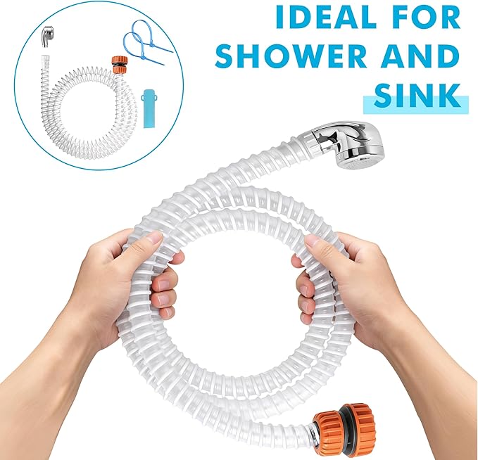 Slip-On Tub Hose for Bathtub Faucet, Ear-Tab Zip-Tie Connector, Handheld Sprayer Head, No-Install Faucet Hose Attachment for Hair Washing & Cleaning, 5 ft, Fits Spouts up to 3 in