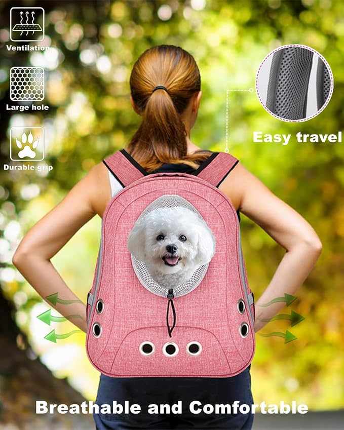Small Dog Cat Chest Backpack Carrier,Large Space Ventilated Front Facing Backpack Carrier for Puppy,Lightweight Doggy Backpack for Hiking,Camping,Travel,Outdoor,Max 12 lbs(Pink)