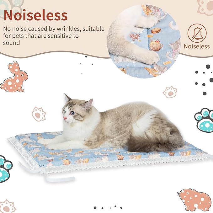 Reversible Silent Cat Bed Self Warming Pet Pad Thin Style Mat Washable Cushion Pad, Pad for Window Perch Outdoor Cat Houses, for Cats, Small Dogs, Rabbits, Non Electric,(Blue Kitten,L)