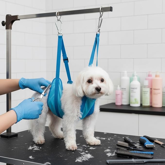 M/L Dog Grooming Hammock Harness Beauty Scissors Nails Sets Dog Cat Hammock Adjustable Can Bear 25kg (Medium)