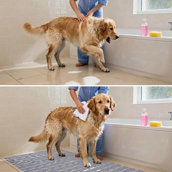 Non Slip Dog Bath Mat for Tub, Pet Dog Bathing Non-Slip Mat, Dog Bath mat for tub, 27.5x15.7 Inch Quick Drain Bathtub Mat with Suction Cups & Drain Holes for Bathroom (Transparent)