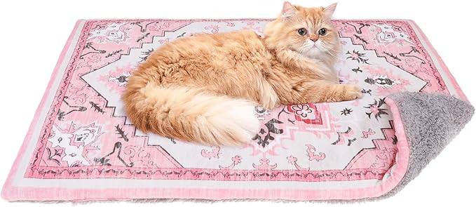 PUPTECK Reversible Cat Dog Bed Indoor Outdoor for Small Pets, Soft Warm Cat Bed Mat Washable Crate Pad Plush Blanket Cushion for Kennel Cage, Pink, 22"x13"
