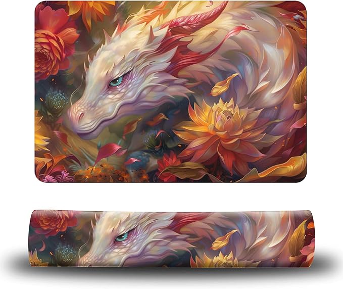 Dog Food Mat, 15.7" x 23.6" Absorbent Pet Feeding Mat for Food and Water, Waterproof Diatom Mud Pet Placemat with Non-Slip Rubber Backing, Cat Bowl Mat for Floors - Pink White Dragon