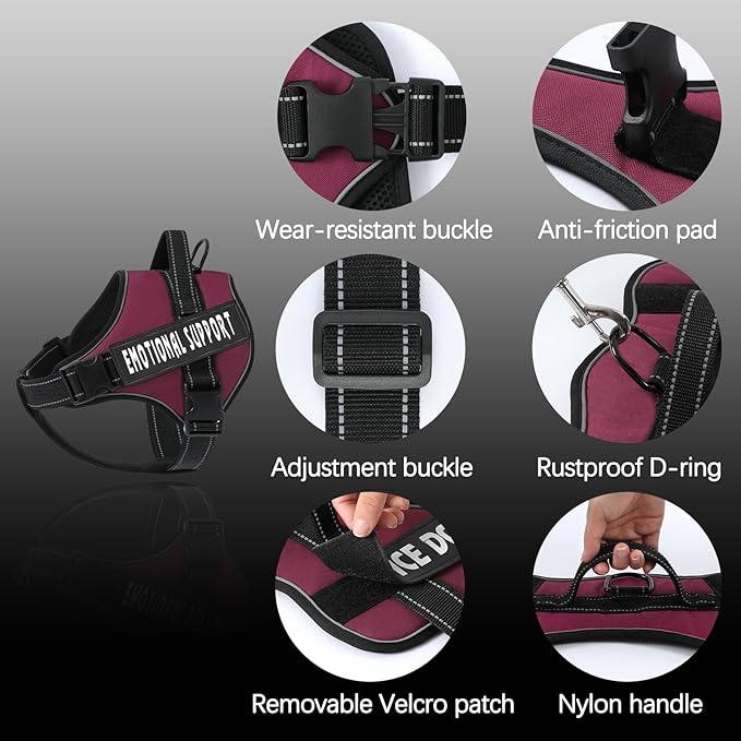 VOOPET Emotional Support Dog Harness, Professional Service Dog Vest for Medium Dogs, Reflective, Breathable, Adjustable, No Pull/Choke, ESA Essential Harness