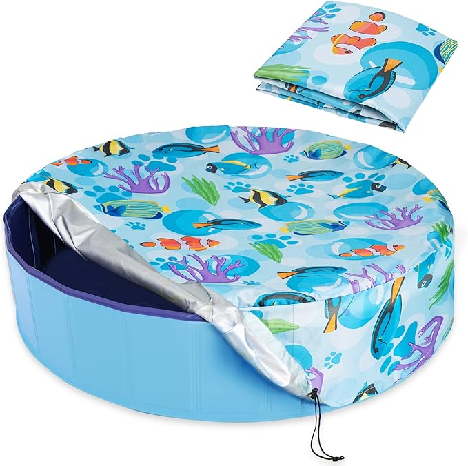 Foldable Round Dog Swimming Pool Cover, for 32 "/63“/48” Collapsible Outdoor Tub, PVC Coating Waterproof and UV Protection, Leakproof Washable Kiddie Pet Small Paddling Bath Accessories
