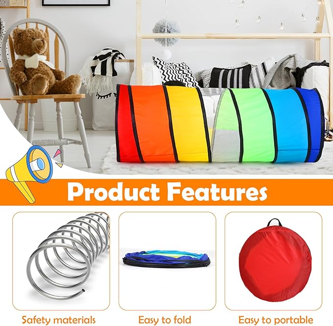 1 Pcs Giant 27.6 Inch Play Tunnel for Kids and Large Dogs Colorful Pop Up Crawl Tunnel Toy for Toddlers with Mesh Collapsible Game Tent Toy for Boy Girl Gift Summer Indoor Outdoor