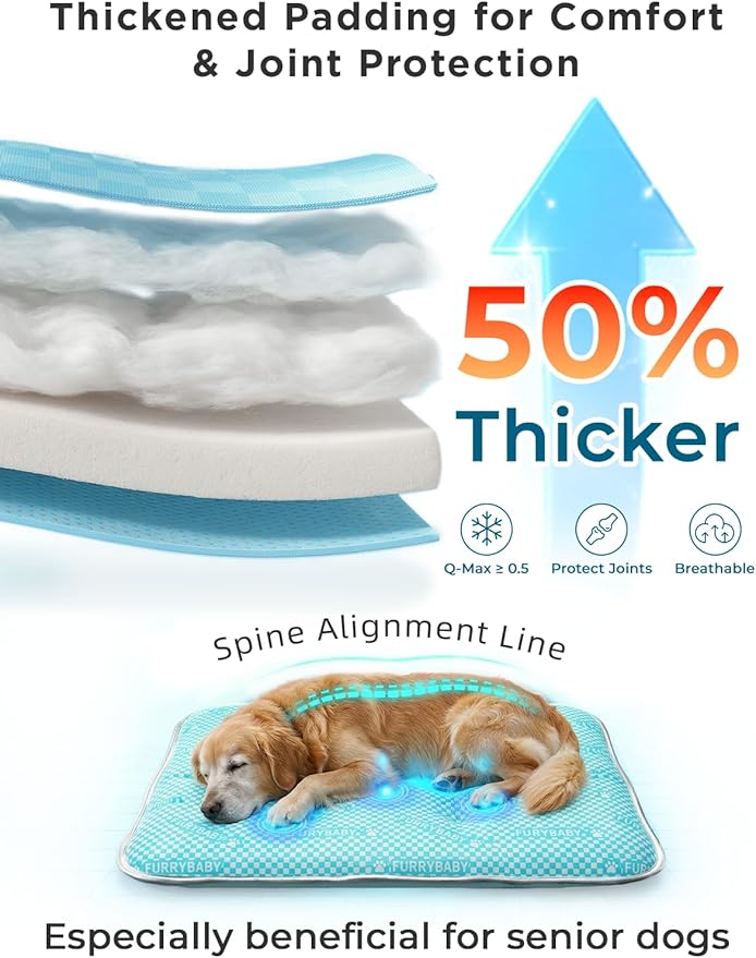 furrybaby Dog Cooling Mat Dog Bed mat, Extra-Thick Dog Crate Pad, Cat Bed, Washable Pet-Safe Magic Cooling Pad for Dogs Cats, Long Lasting Cooling for Crate Bed Indoor Outdoor Summer, 35x28, Sea
