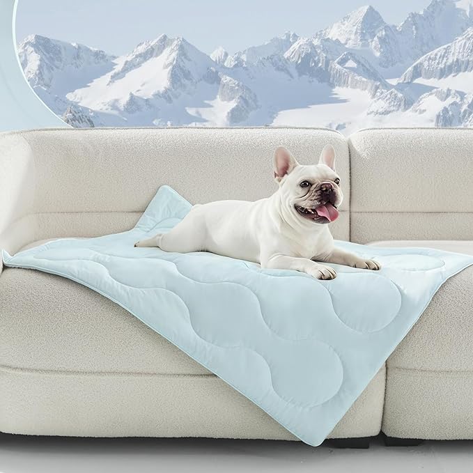 MIXJOY Cooling Blanket for Medium Dogs Breathable, Dual-Sided with Q-MAX>0.5, Lightweight Pet Cooling Throw Blanket Summer for Sofa & Dog Bed, Washable Soft Dog Cat Cold Mat Durable, Aqua Blue, 30x40