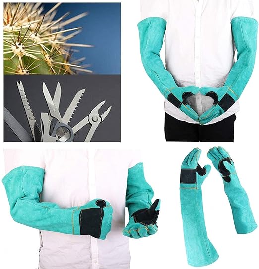 AOWPFVV Long Sleeve Thick Leather Animal Handling Glove Anti Scratch Protective Gloves for Training Dog Cat Bird Snake Parrot Lizard Wild Animals Reptiles,Bite Resistant Gloves