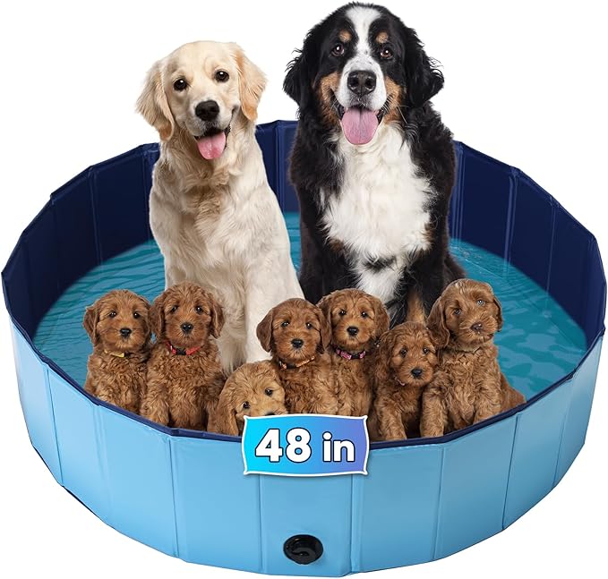 Large Dog Whelping Box, 47.2" Dia. × 11.8" H Foldable Birthing Pool for Dogs, Puppies, Portable Plastic Swimming Pool & Bath Tub for Dogs, 120cm × 30cm