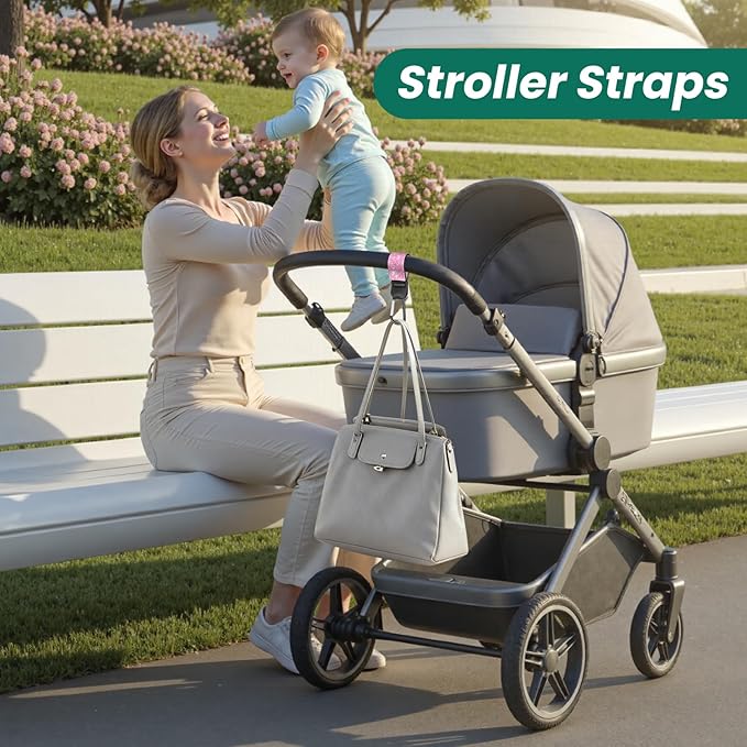 Stroller Straps, Mommy Hooks Diaper Bags, Universal Shopping cart, Wallet, Backpack - 2 Packs (Shining Brightly)