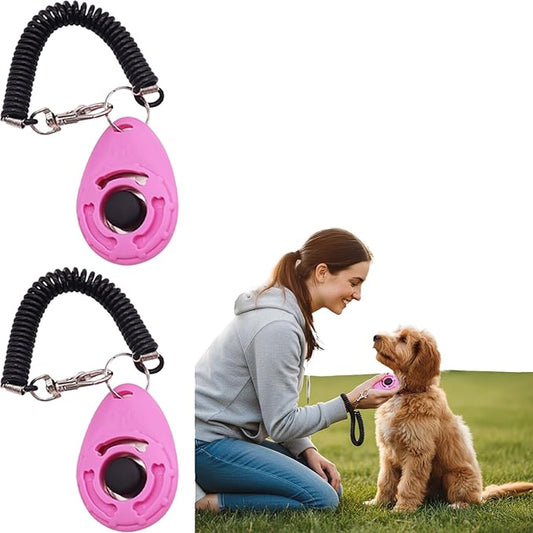 2Pcs Pink Dog Clicker for Training Easy to Use with Button Dog Training Accessories Strong and Long-Lasting, Training and Behavior Aids