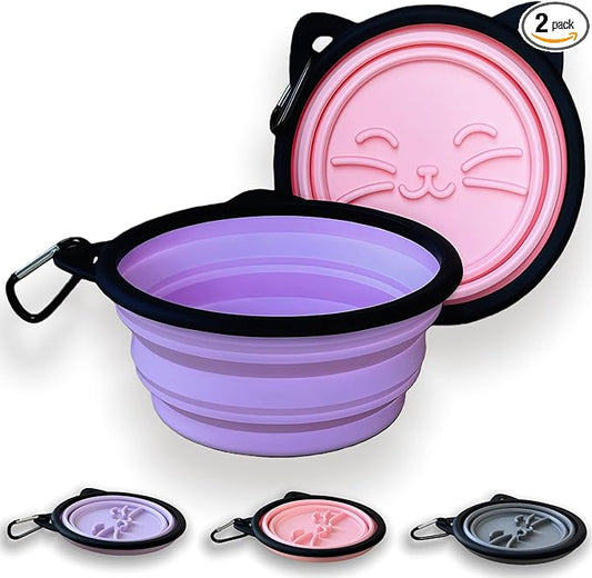 2 Pack Collapsible Silicone Dog Bowls, 25oz Portable Food Water Bowls for Medium/Large Dogs, Pet Camping Travel Essentials (Pink/Purple)