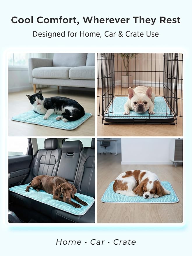 furrybaby Dog Cooling Mat Dog Bed mat, Extra-Thick Dog Crate Pad, Cat Bed, Washable Pet-Safe Magic Cooling Pad for Dogs Cats, Long Lasting Cooling for Crate Bed Indoor Outdoor Summer, 35x28, Sea