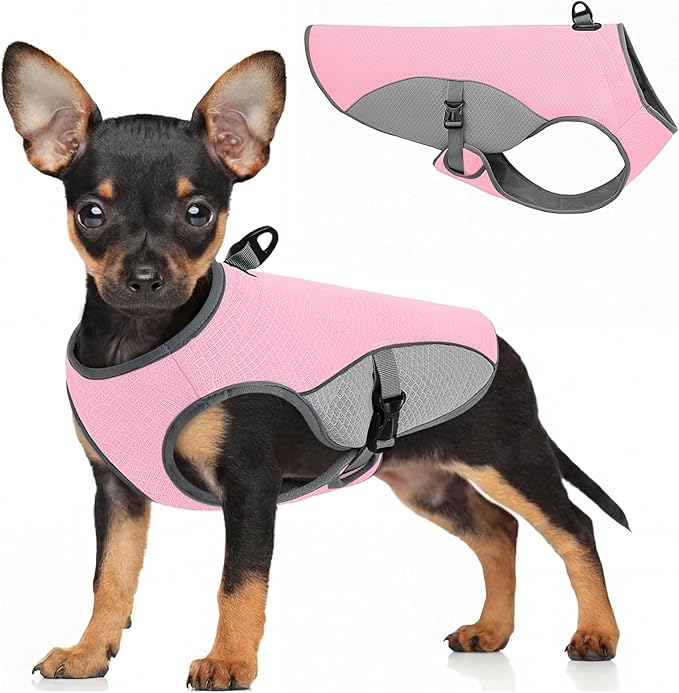 Dog Cooling Vest for Small Dogs, Cooling Jacket for Dogs with Mesh and D Ring, Dog Reflective Stripe Jacket for Hot Weather, Pink-S