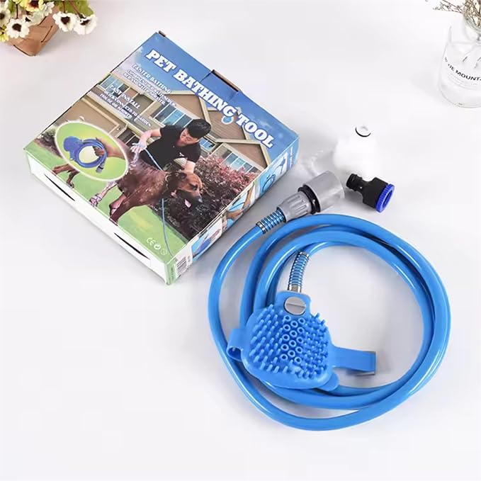 Pet Shower Brush Sprayer Dog Bath Sprayer Cat Grooming Tool – Adjustable Wrist Strap, Multi-Spray Modes, Flexible Hose – Faucet Attachment for Pet Bathing, Massage Bristles for Anxiety Relief