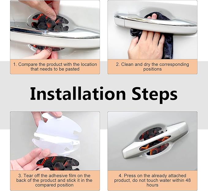 8 PCS Car Door Handle Protector Stickers, Carbon Fiber Scratch-Resistant Automotive Bowl Decals, Self-Adhesive Car Door Handle Paint Protective Film, Universal for Most Cars (Style 1)
