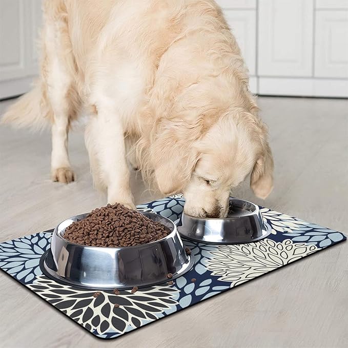 Dog Food Mats for Floors, Absorbent and Quick-Drying Pet Cat Food Mat,Anti-Fouling and Easy-to-Clean Pet Feeding Mat,Dog Bowl Mat for Messy Drinking Water Bowls.17x27, Bohemia Dahlia Floral Style