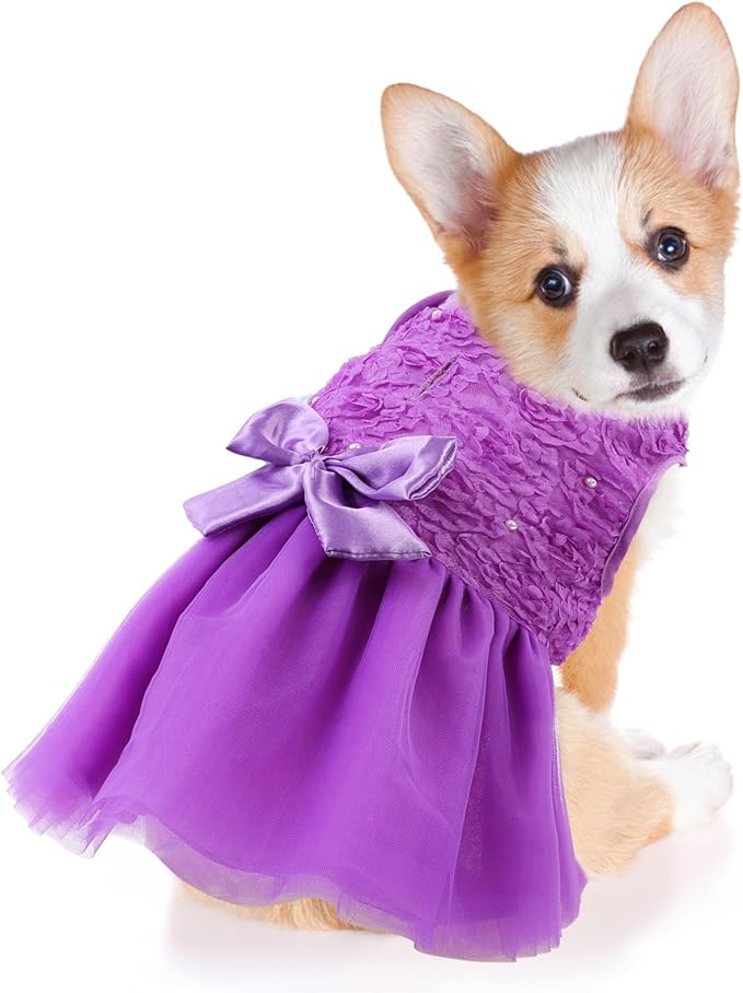 ASENKU Dog Dress Pet Wedding Dress Princess Lace Puppy Birthday Party Outfit Formal Apparel Girl for Small Medium Dogs Cats (Small, Purple)