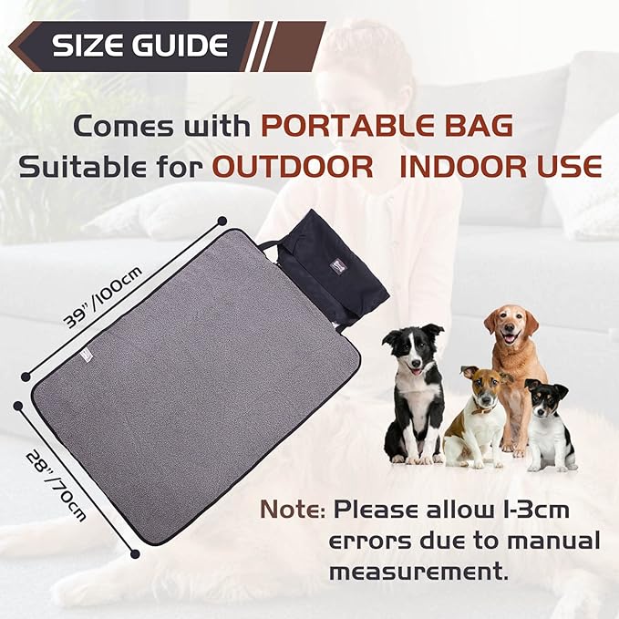 ROZKITCH Outdoor Pet Dog Pad 39"x28" Portable Reversible Waterproof Sleeping Mat - Reusable Machine Washable Easy to Clean & Carry for Camping Travel - Sherpa for Small Medium Large Dogs Black
