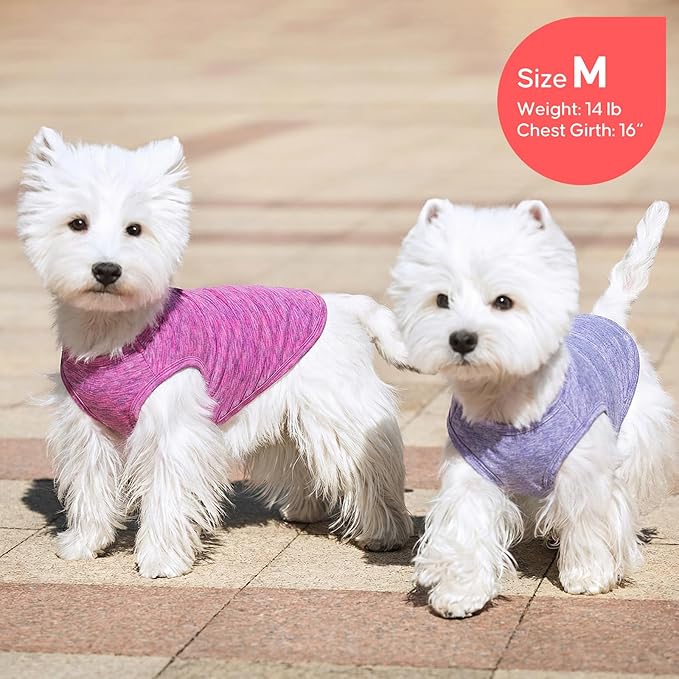 KYEESE 2 Pack Dog Shirts Quick Dry Soft Stretchy Pet T-Shirts with Reflective Label Tank Top Sleeveless Vest Sun Protection Dog Clothes for Small Medium Dogs, X-Large, Purple+Pink