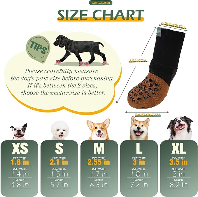EXPAWLORER Anti Slip Dog Socks to Prevent Licking Paws - Dog Shoes for Hot Pavement, Dog Boots & Paw Protectors, Dog Booties for Hardwood Floors, Small Medium Large Senior Dogs