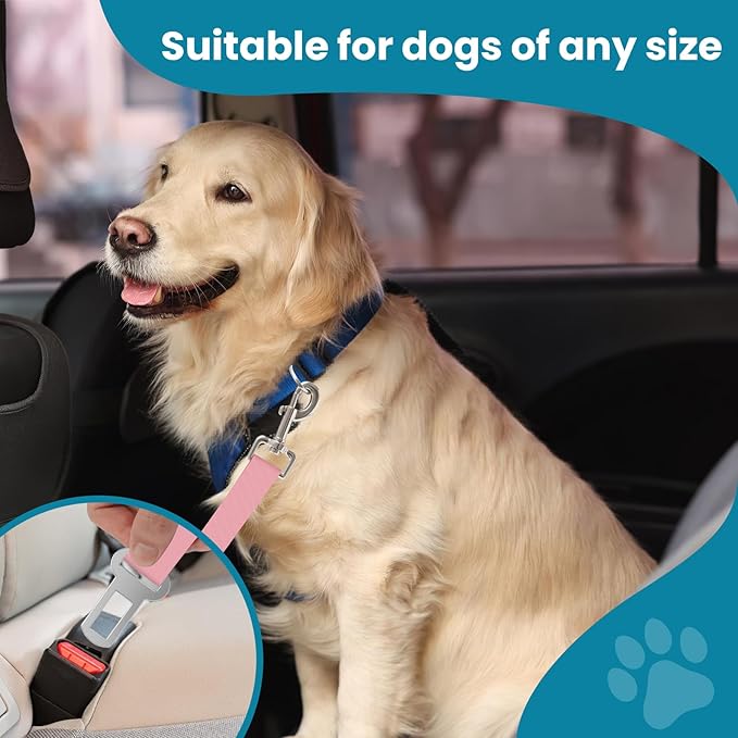 Adjustable pet cat and Dog car seat Belt，The Lanyard is Flexible and Adjustable from 20 to 33 inches (Black + Pink)