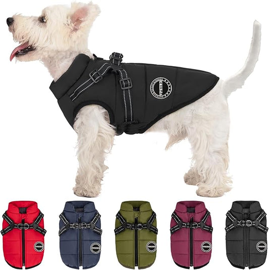 Dog Winter Coat, Warm Jacket Paded Fleece Vest with Built in Harness, Waterproof Windproof Reflective Cozy Adjustable Snow Pet Coat Clothes with Zipper for Dogs