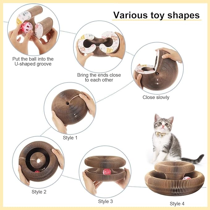 2PCS Kitty Curls Cat Toy,Foldable Magic Organ Cat Toy,Magic Organ Cat Scratcher Board,Foldable Recyclable Cat Accordion Toy for Indoor Cat Playing,Interactive Scratch Pad with Toy Ball