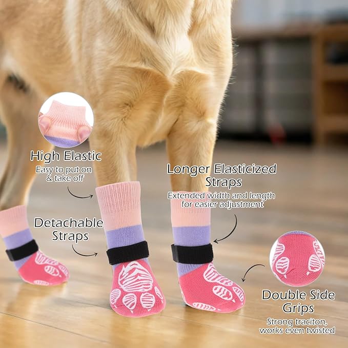 EXPAWLORER Anti Slip Dog Socks to Prevent Licking Paws, Dog Shoes for Hot Pavement, Dog Booties for Hardwood Floors, Dog Boots & Paw Protectors with Grippers for Small Medium Large Senior Dogs L