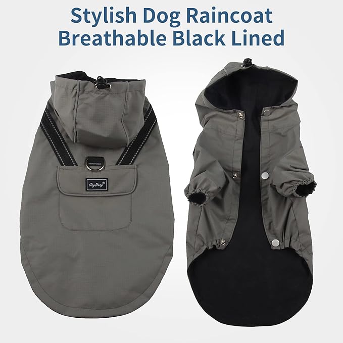 JoyDaog Premium Dog Raincoat with Hood for Extra Small Dogs,Outdoor Sports Waterproof Dog Rain Jacket,Puppy Raincoat with Pockets,Grey XS