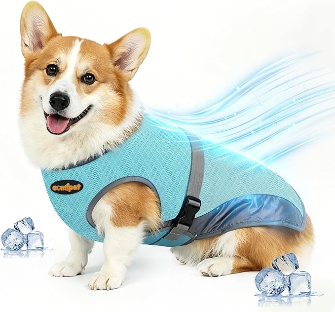Dog Cooling Vest, Lightweight Cool Vest Dogs, Adjustable and Comfortable Cooling Vest for Dogs - UV Protection Breathable Mesh - Summer Dog Cooling Jacket for Hot Weather, L (33-49 lbs), Blue