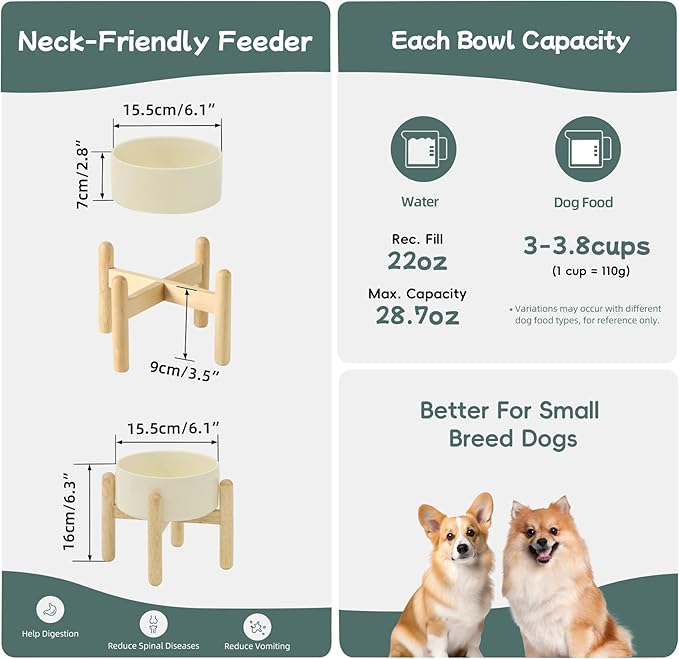 Havniva 6.1inch Ceramic Raised Dog Bowl with Stand, Elevated Dog Bowls for Small and Medium Breed Dog Food and Water Bowl Non-Slip Dog Dish Large Capacity Feeding Pet Water Bowl