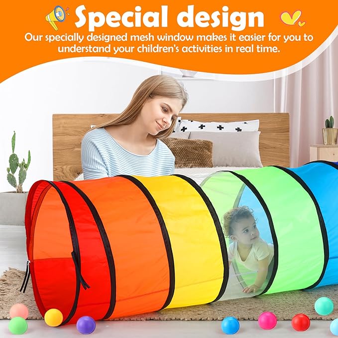 2 Pcs Giant 27.6 Inch Play Tunnel for Kids and Large Dogs Colorful Pop Up Crawl Tunnel Toy for Toddlers with Mesh Collapsible Game Tent Toy for Boy Girl Gift Summer Indoor Outdoor
