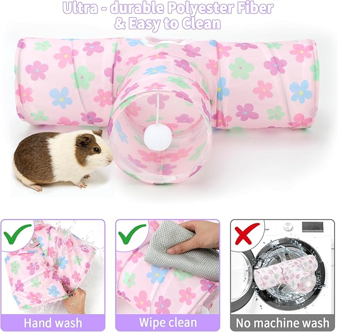 Rypet 3-Way Guinea Pig Tunnel, Collapsible Small Animal Enrichment Toy with Ball, Foldable Rabbit & Hamster Tunnel for Boredom Relief, Washable, Indoor/Outdoor Play