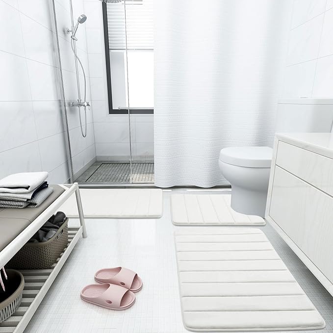 Buganda Memory Foam Bath Mat, 70" x 24", Ultra Soft and Non-Slip Bathroom Rugs, Water Absorbent and Machine Washable Bath Rug Runner for Bathroom, Shower, and Tub, Ivory