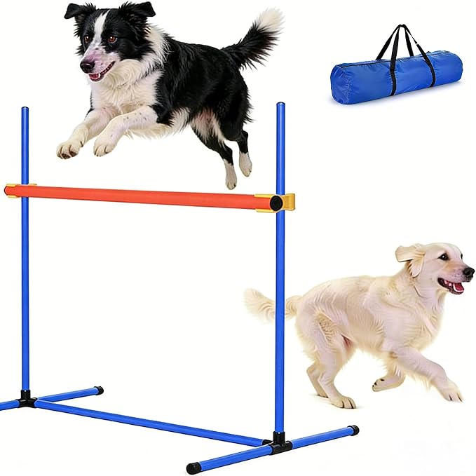 4 PCS Dog Agility Course Equipment, Adjustable Jump Bars Obstacle Training Supplies PVC Puppy Exercise and Coordination Training Kit with Carry Bag for Indoor Outdoor Use(Blue)