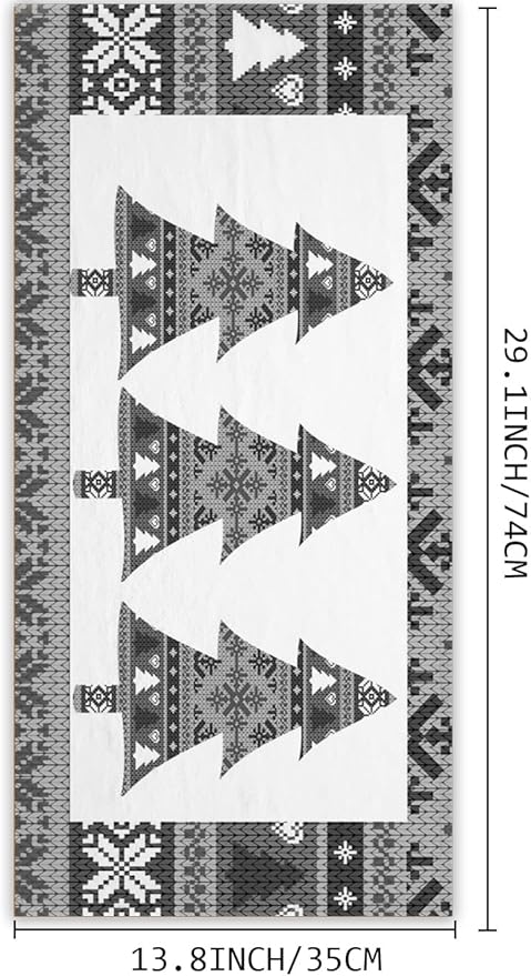 2 PCS Merry Christmas Trees Hand Towels Soft Microfiber Grey Snowflake Xmas Trees Kitchen Towel for Bathroom Yoga Gym Winter New Year Decorative Towels 13.8"X29.1"