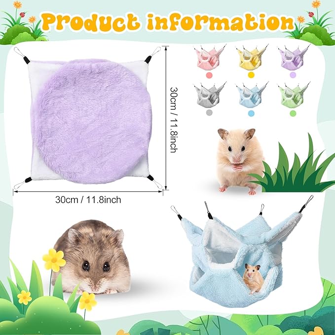 Jerify 6 Pcs 3 Layers Rat Hammock Set Small Animals Hammock Guinea Pig Ferret Hanging Hammocks Hamster Pet Cage Accessories for Chinchilla Sleeping and Playing(6 Colors)