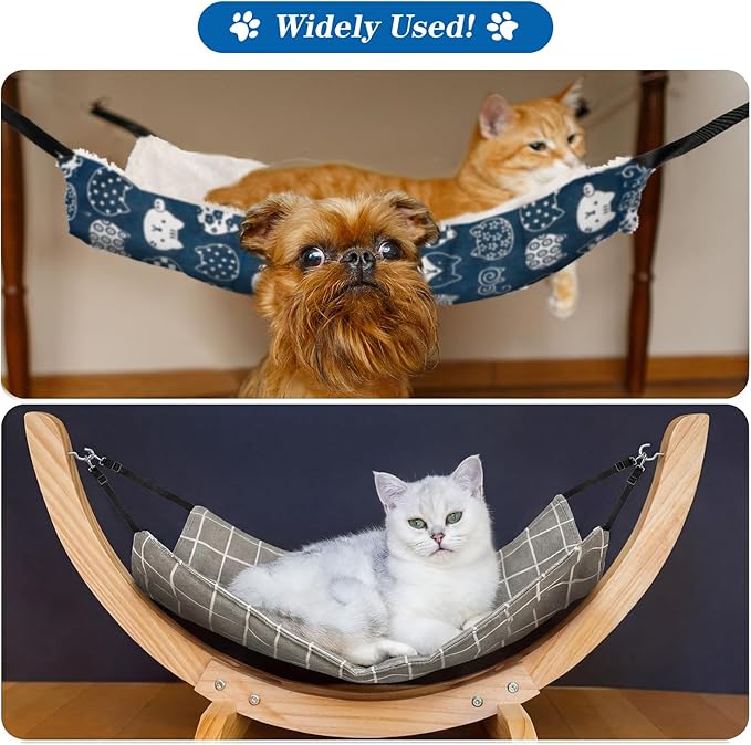 Jetec 2 Pack Cat Hammock for Cage, Catio Accessories Reversible Soft Cats Bed with Adjustable Straps and Hooks Double-Sided Linen and Fleece Hanging Hammock for Cats, Kitten(Cat and Plaid,M)