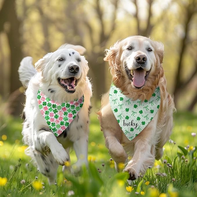 St. Patrick's Day Dog Bandana Reversible 2 Pack, St. Patricks Day Pet Bandanas for Dogs Cute Green Shamrock Adjustable Triangle Holiday Scarves for Medium Large Extra Large Boy Girl Dogs