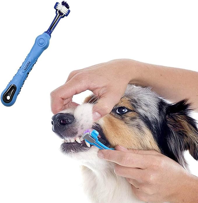 Orgrimmar 4 Pcs Three Sided Pet Toothbrush Dog Brush Addition Bad Breath Tartar Teeth Care Dog Cat Cleaning Mouth