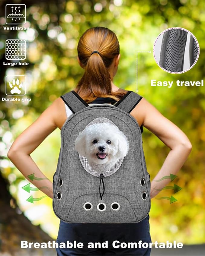 Small Dog Cat Chest Backpack Carrier,Large Space Ventilated Front Facing Backpack Carrier for Puppy,Lightweight Doggy Backpack for Hiking,Camping,Travel,Outdoor,Max 12 lbs(‌Gray)