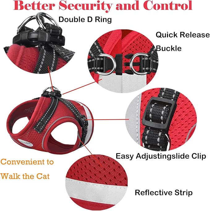 Cat Harness and Leash for Walking, Escape Proof Soft and Breathable Adjustable Vest Harness for Cats, Lightweight Easy to Control Medium Dog Kitten Harness, Comfortable Outdoor Jacket