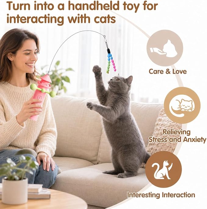 Interactive Cat Toys for Indoor Cats, 2-in-1 Handheld/Suction Cup cat Teaser, Comes Yarn Ball Accessories, can be Used as a cat Toy to Help Cats Exercise and Relieve Boredom and Anxiety