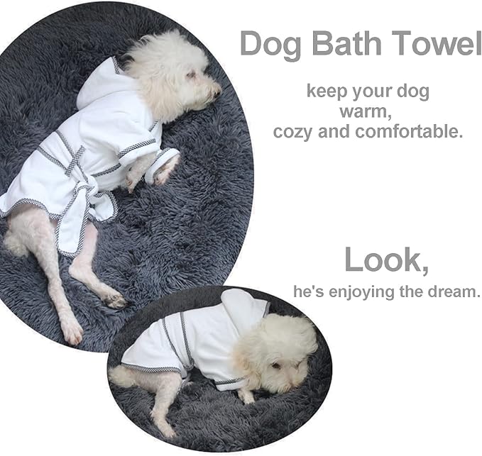 Dog Bathrobe, Microfiber Fast Drying Absorbent Hooded Bath Towel White for Puppy Small Medium Large Dog Cat (3XL, White)
