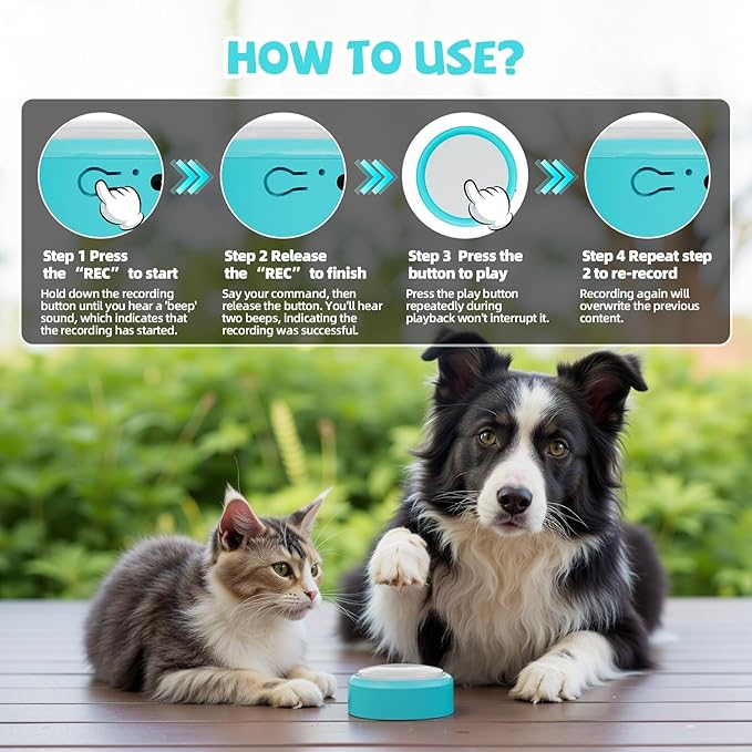Voice Recording Button, Talking Buttons for Pet Communication, 24 Seconds Record & Playback, Set of 2 Recordable Buttons for Dog, Cat, Pet Training, Funny Gift for Home、Classroom、Party, Blue