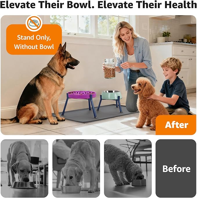 LOOBANI Elevated Dog Bowl Stand: Adjustable Width Anti-Slip Raised Dog Bowl Stand Food Feeder forAdult, Seniors, Older, Arthritis Dogs, Fits for Bowls Width 8.2"-11" (Without Bowls) Deep Blue Large
