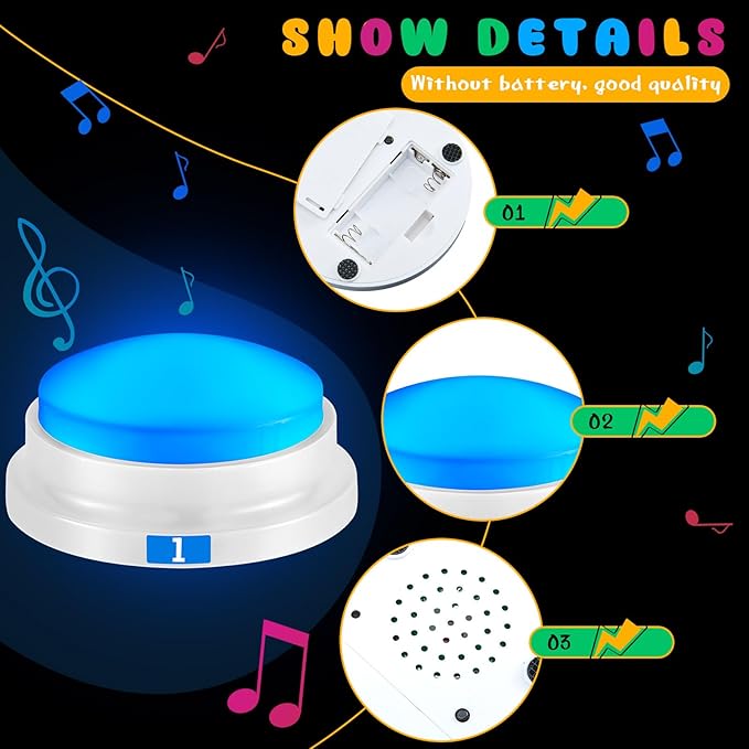 8 Pack Recordable Game Buzzers with Lights & Sound – Loud Trivia & Family Feud Buzzers for Classroom, Parties & Game Nights