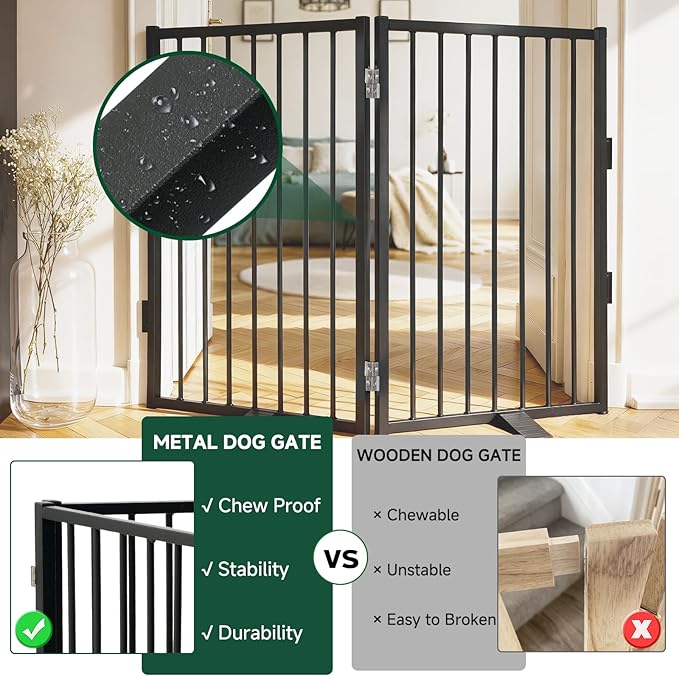 Snagle Paw Metal Freestanding Dog Gate,40” W x 36” H Dog Fence with Support Feet for Doorways, Stairs and Hallways, Portable Pet Gate for Indoor Use (2 Panel, Black)